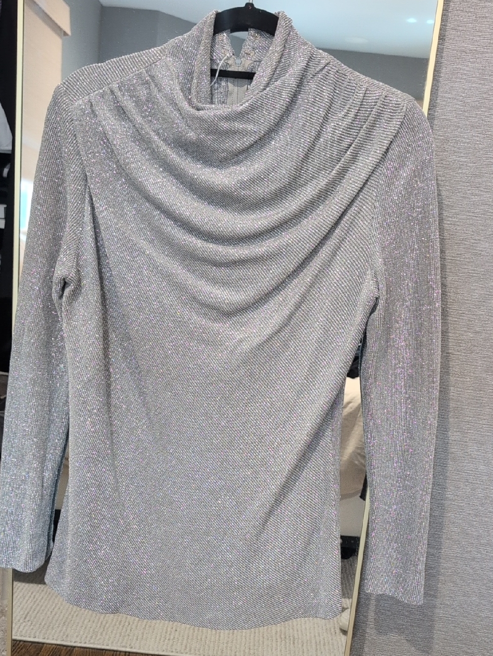 VINTAGE Silver Metallic Drape Neck Women's Sweater